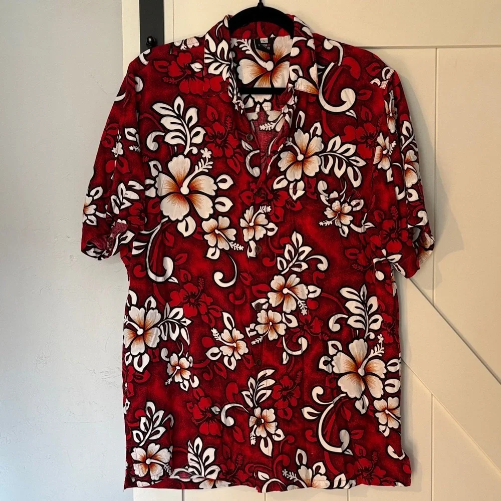 Squish Wear Tropical Red Floral Men's Shirt Size Large - Picture 2 of 8